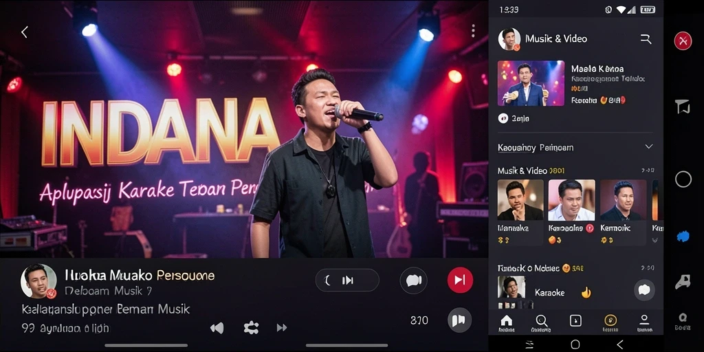 Antarmuka pengguna INDAAA yang sederhana dan menarik untuk karaoke.