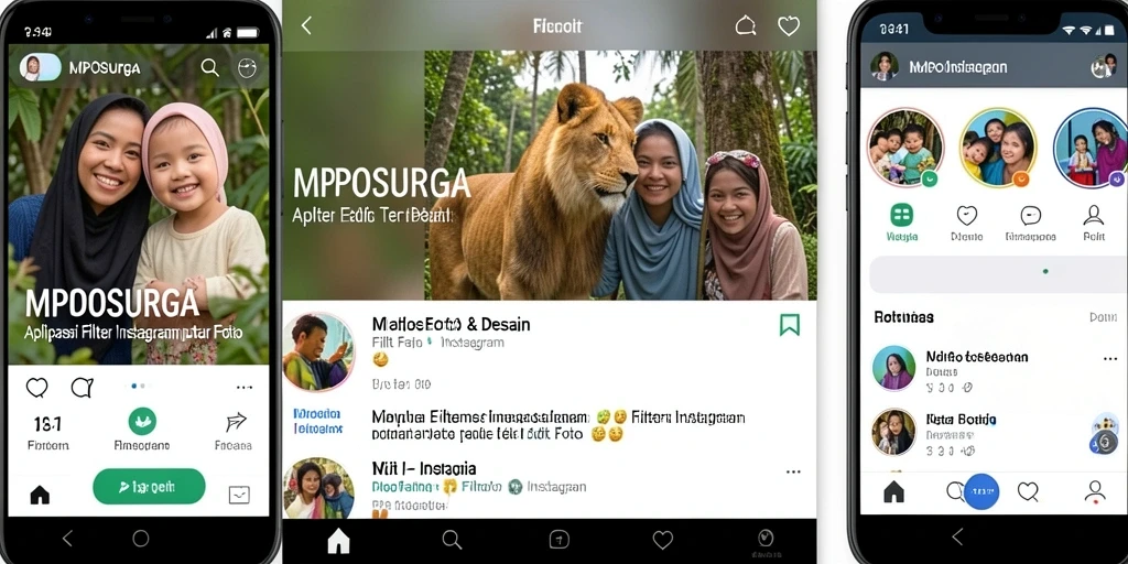 Tampilan antarmuka MPOSURGA dengan berbagai pilihan filter Instagram.