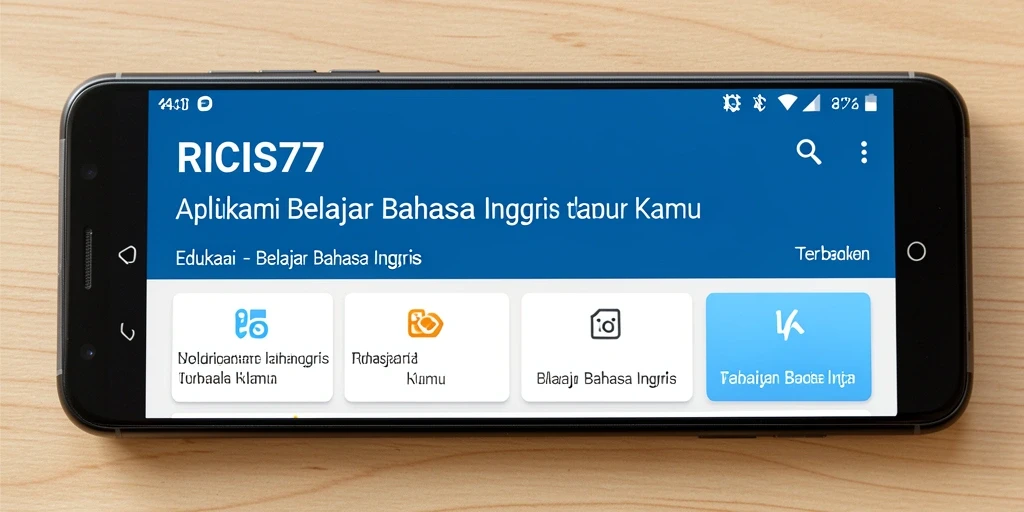 Tampilan aplikasi RICIS77 menunjukkan antarmuka pengguna yang menarik untuk belajar bahasa Inggris.